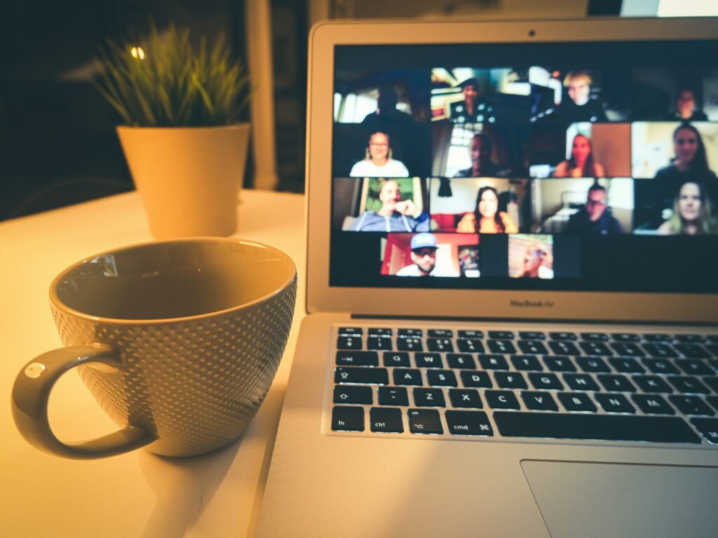 zoom meeting on laptop computer